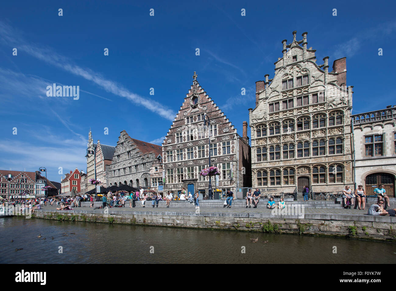 Graslei sulla Schelda, il centro storico di Gand, Belgio Foto Stock