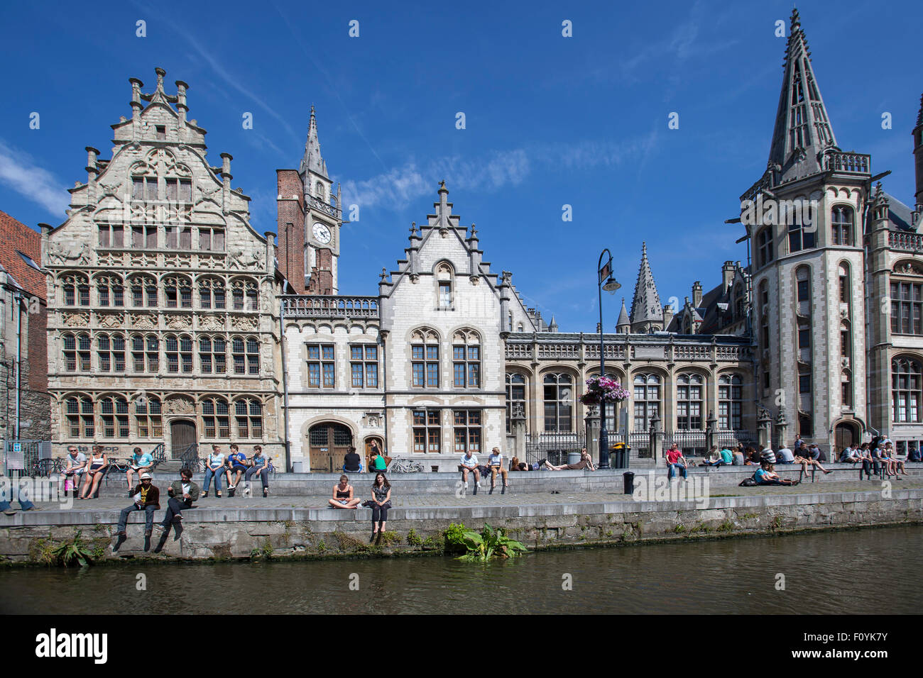 Graslei sulla Schelda, il centro storico di Gand, Belgio Foto Stock