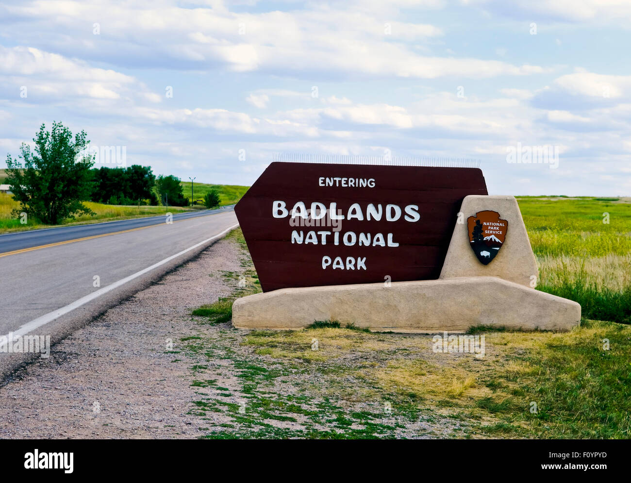 Ingresso al Badlands National Park Sign in South Dakota Foto Stock