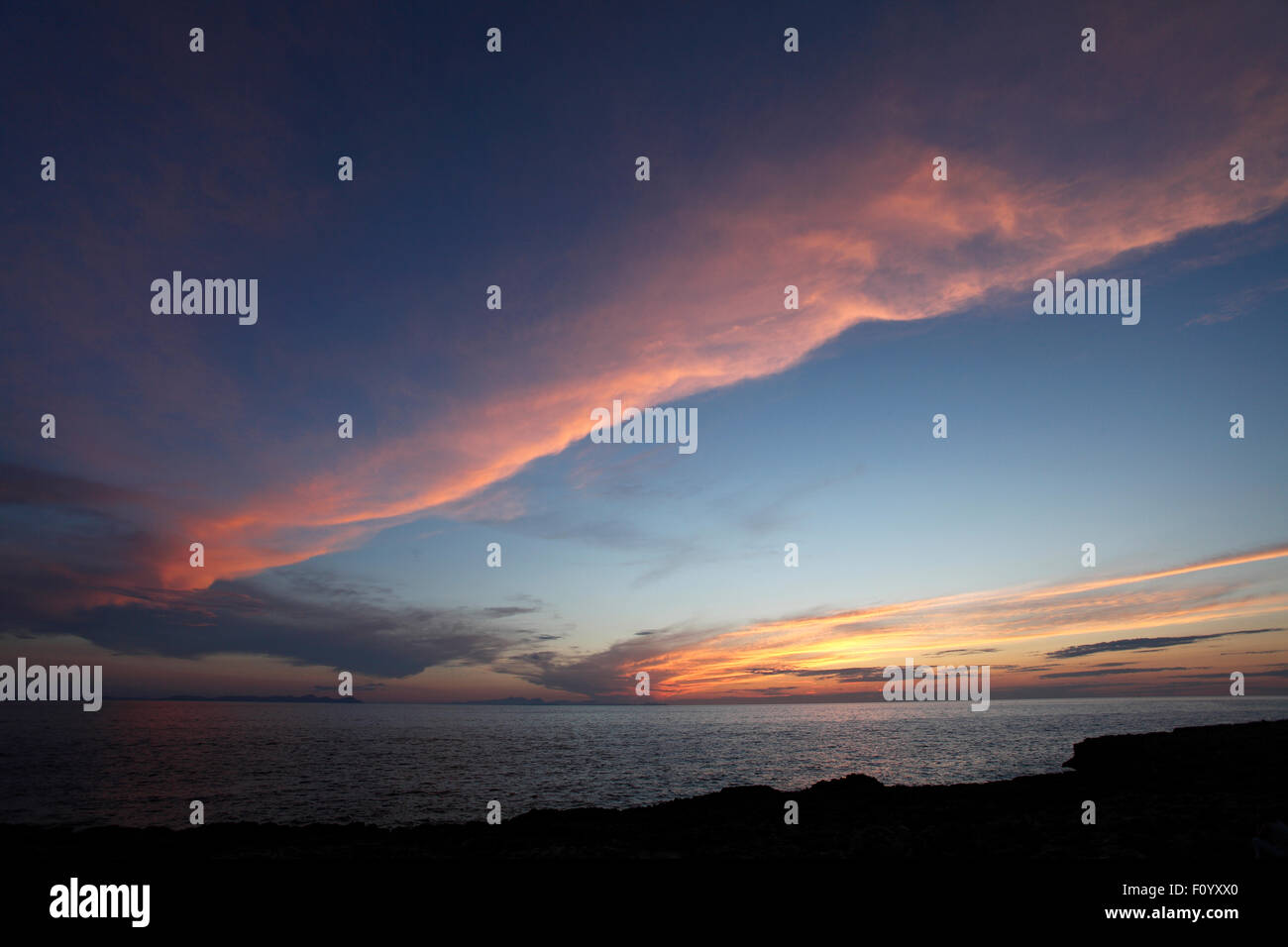 Tramonto su Mallorca MajorcaSunset da Minorca, su Mallorca Foto Stock