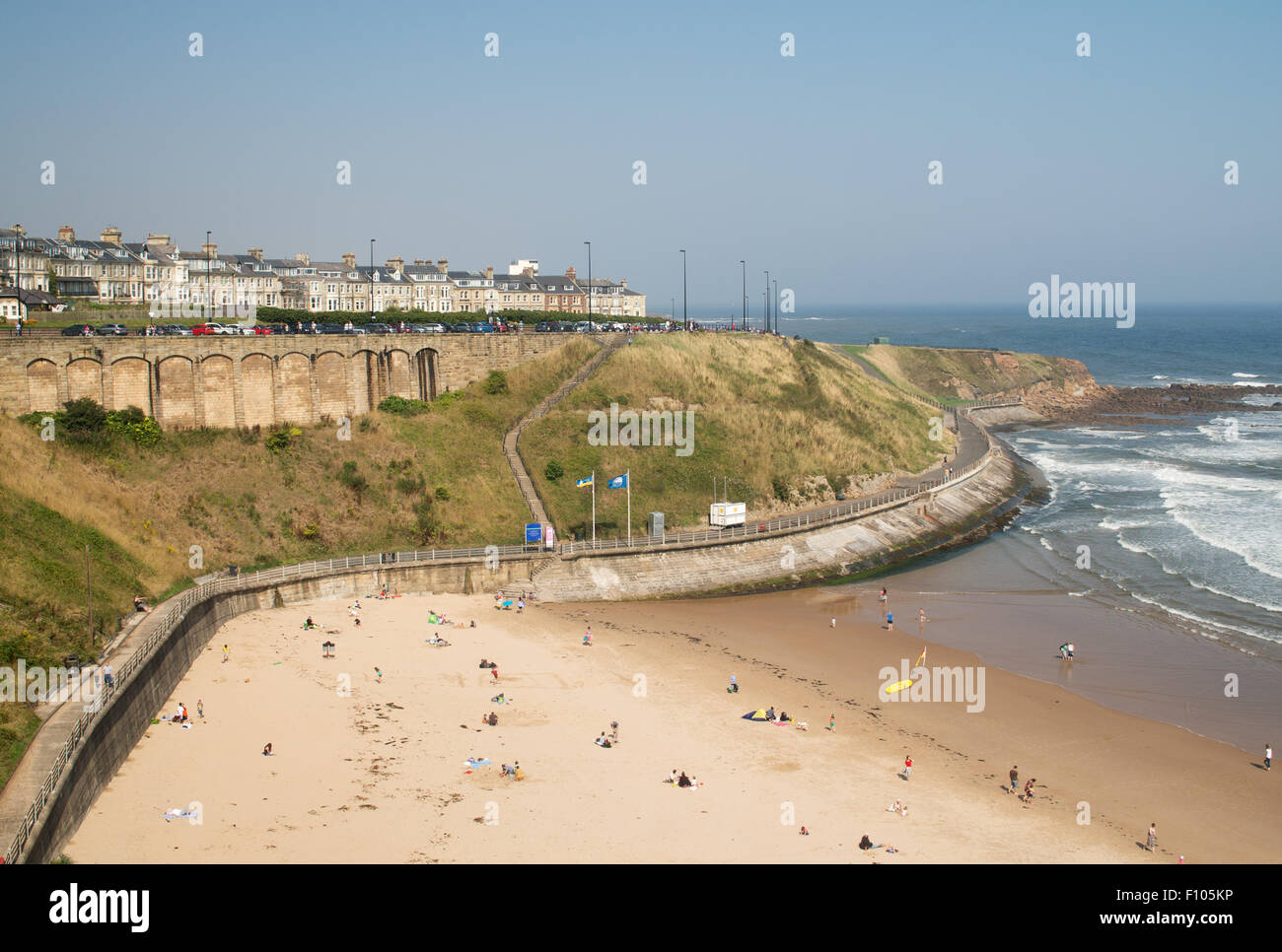 King Edward's Bay e la spiaggia, Tynemouth, North Tyneside, England, Regno Unito Foto Stock