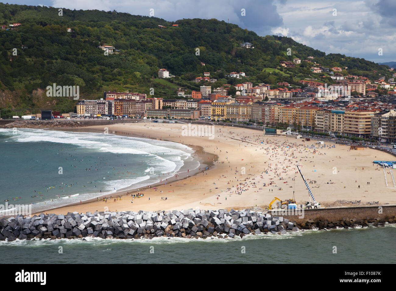 Zurriola beach in San Sebastian, Paesi Baschi, Spagna. Foto Stock