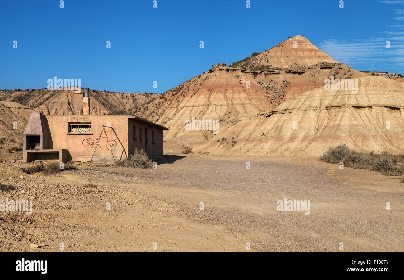 Capanna abbandonata in Bardenas Reales, Navarra, Spagna. Foto Stock