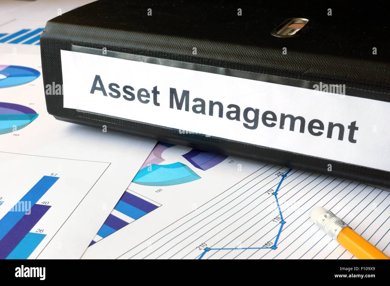 Grafici e file Cartella con l'etichetta Asset Management. Il concetto di business. Foto Stock