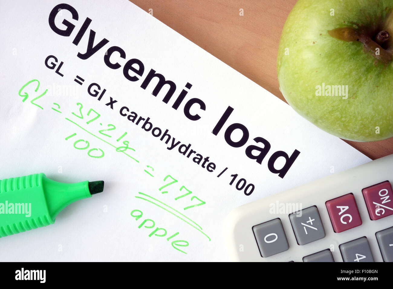 Carta con carico glicemico formula. Foto Stock