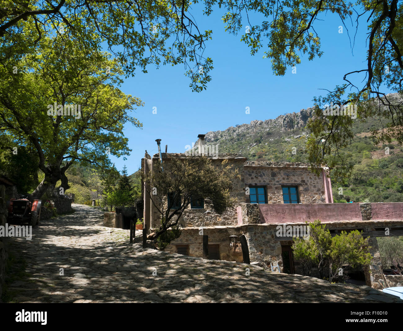 La tradizione montagna villaggio eco resort di Milia, nel distretto di Chania, Creta, Grecia. Foto Stock