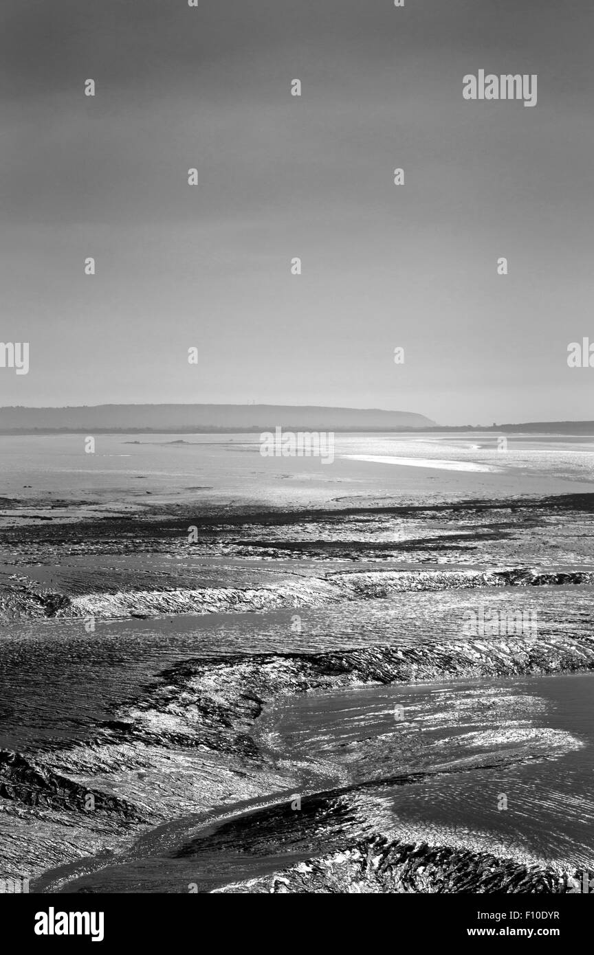 Orientamento verticale di configurazioni formate dal movimento delle maree sfuggente di Clevedon beach Foto Stock