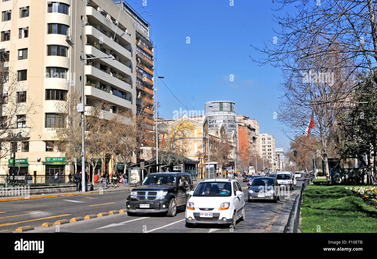 Scena di strada Libertador Bernardo O'Higgins avenue Santiago del Cile Foto Stock