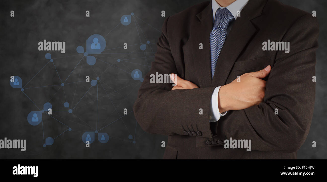 Smart imprenditore con social network struttura come concetto Foto Stock