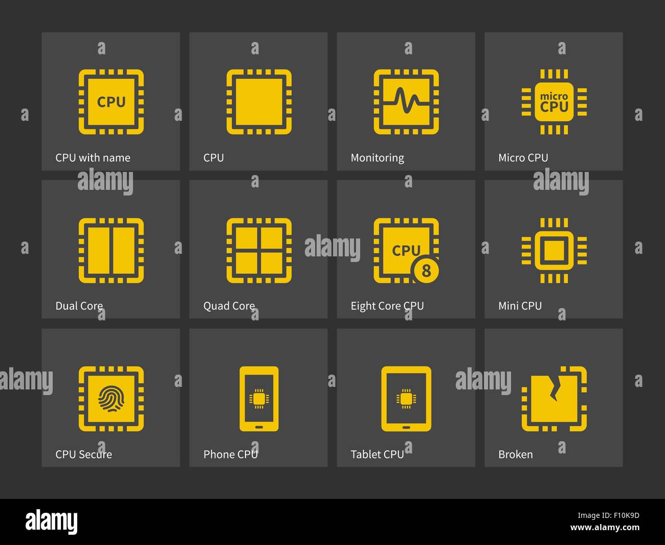 Moderno computer icone del processore. Illustrazione Vettoriale