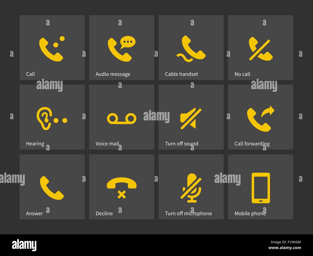 Comunicazione, chiamata, telefono icone. Illustrazione Vettoriale