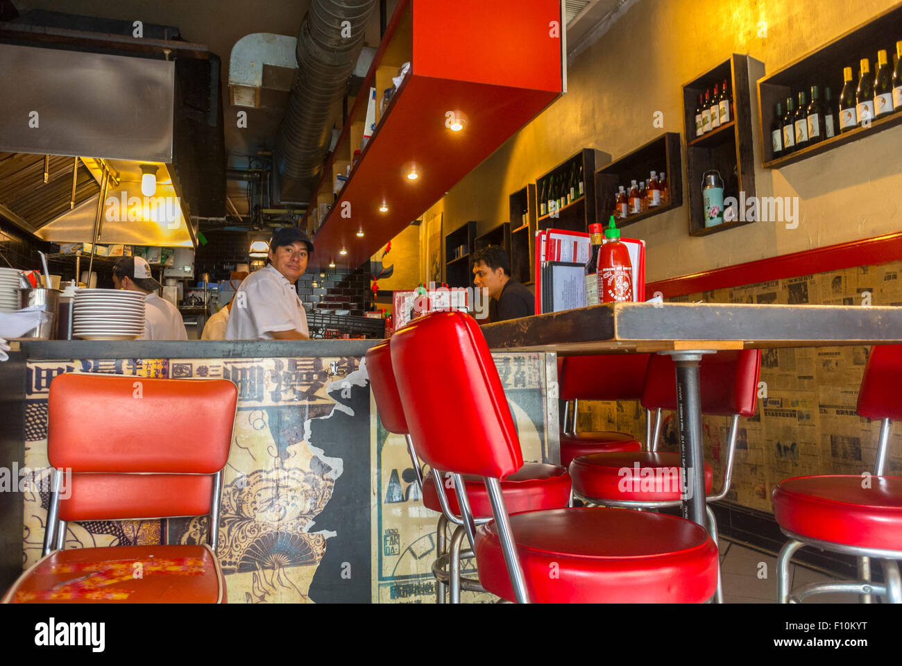 New York City, USA, interni, vista grandangolare, ristorante cinese, Greenwich Village, design, vita americana d'epoca Foto Stock