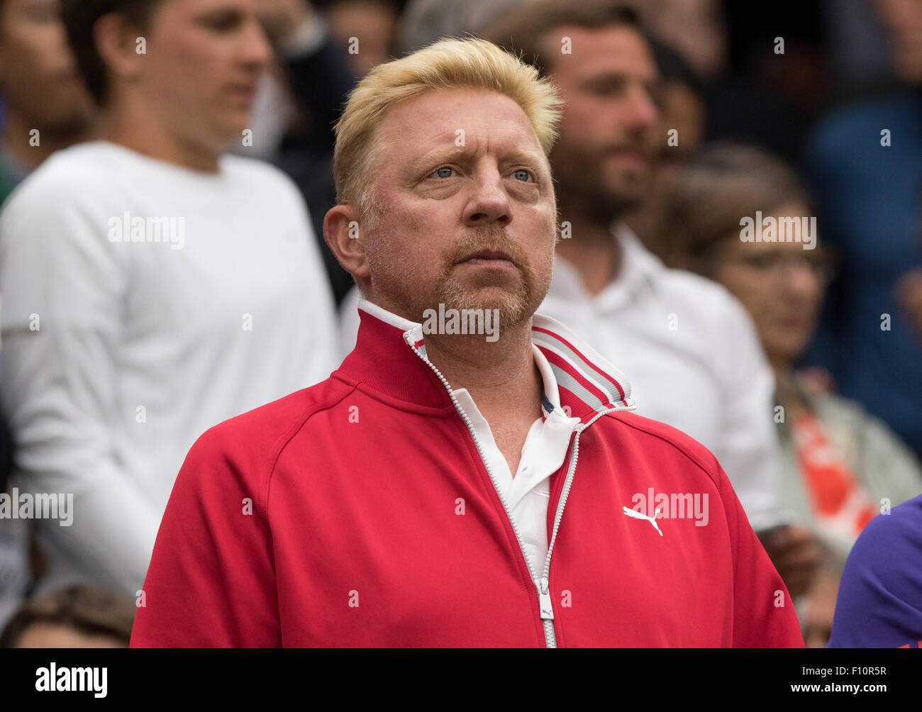 Boris Becker, pullman di Novak Djokovic ,campionati di Wimbledon 2015, Londra, Inghilterra. Foto Stock