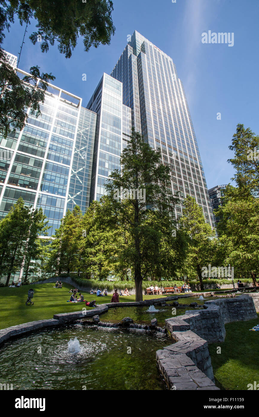 Giubileo Park, Canary Wharf, Docklands di Londra, Regno Unito Foto Stock