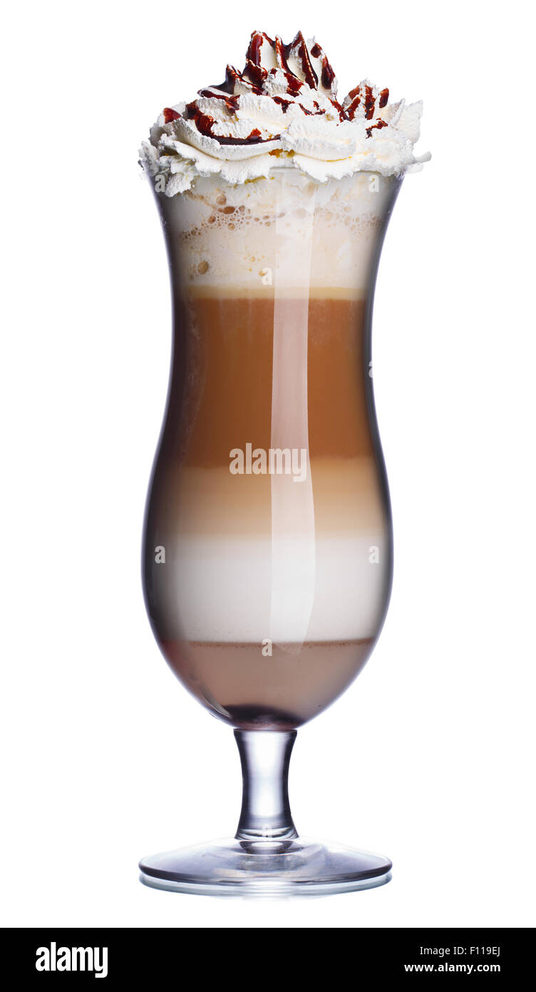 Bicchiere di cocktail di caffè con panna montata e lo sciroppo al cioccolato Foto Stock