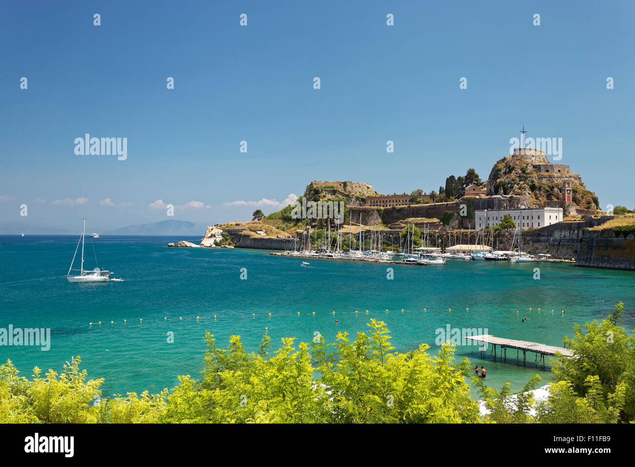 Vecchia Fortezza, Palaió Froúrio, con porto Faliraki, centro storico, Corfù, Corfu, Patrimonio Mondiale dell Unesco Foto Stock