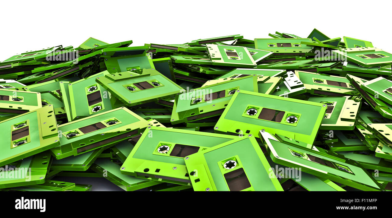 Pila di cassette, 3D Rendering dei nastri a cassetta Foto Stock