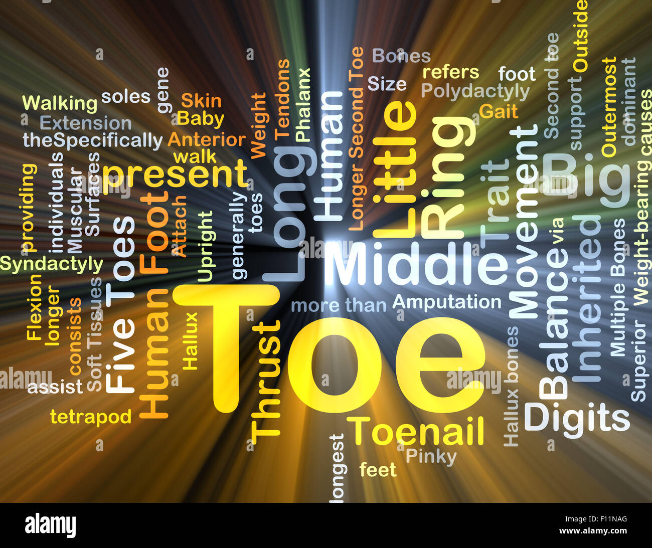 Concetto di sfondo wordcloud illustrazione di convergenza della luce incandescente Foto Stock