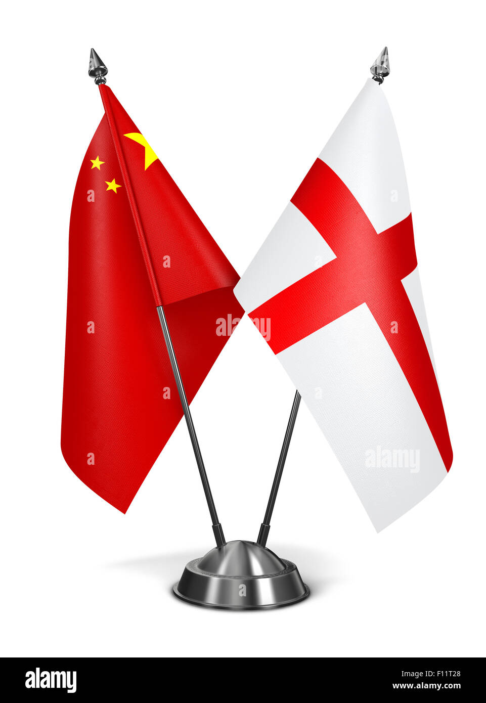 Cina e Inghilterra - Bandiere in miniatura. Foto Stock