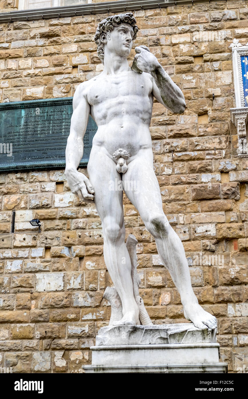 Statua di Davide Piazza della Signoria Firenze Italia Foto Stock