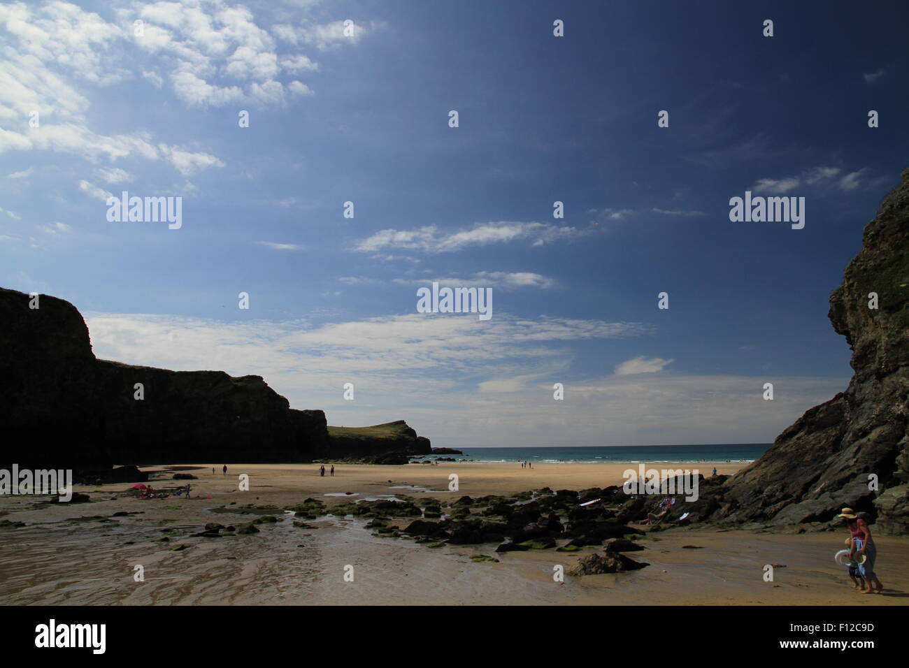 Whipsiddery Beach, Newquay, Cornwall, Inghilterra. Votato dal Sunday Times come uno dei migliori 20 spiagge d'Europa. Estate 2015. Foto Stock