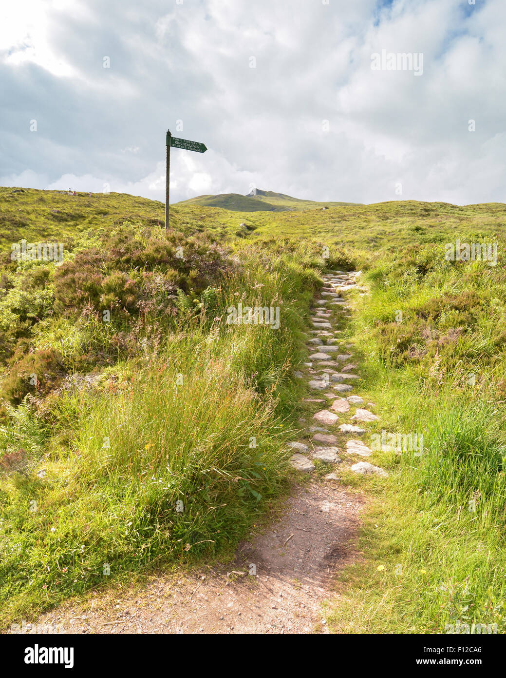 Cartello per il Devil's Staircase - un fuori strada percorso in mountain bike lungo la West Highland Way da Glencoe a Kinlochleven Foto Stock