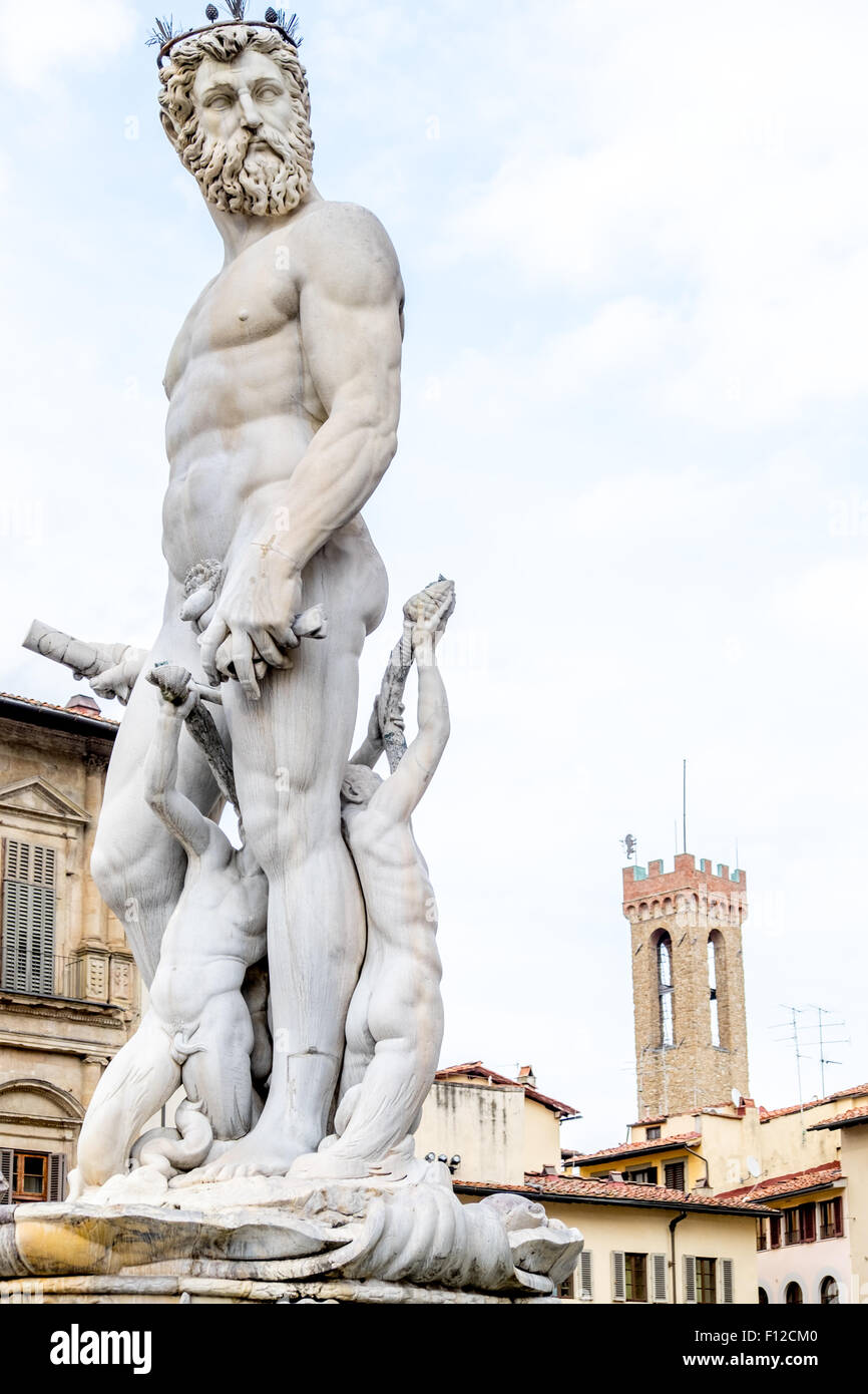 Fontana di Nettuno Piazza della Signoria statue, Firenze, Italia Foto Stock