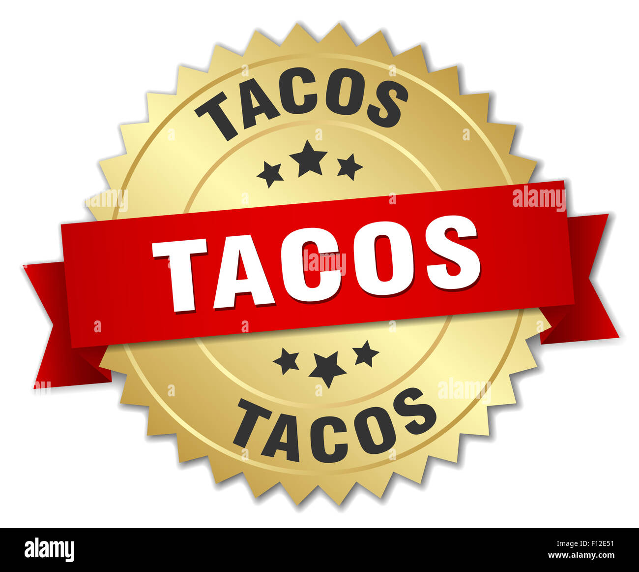 Tacos 3d oro il badge con nastro rosso Foto Stock