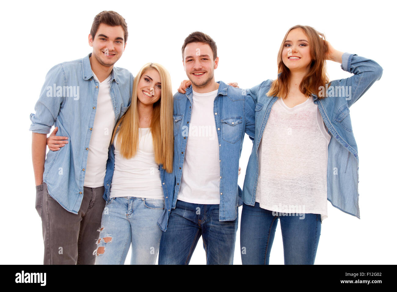 Un gruppo di giovani felici hanno Foto Stock