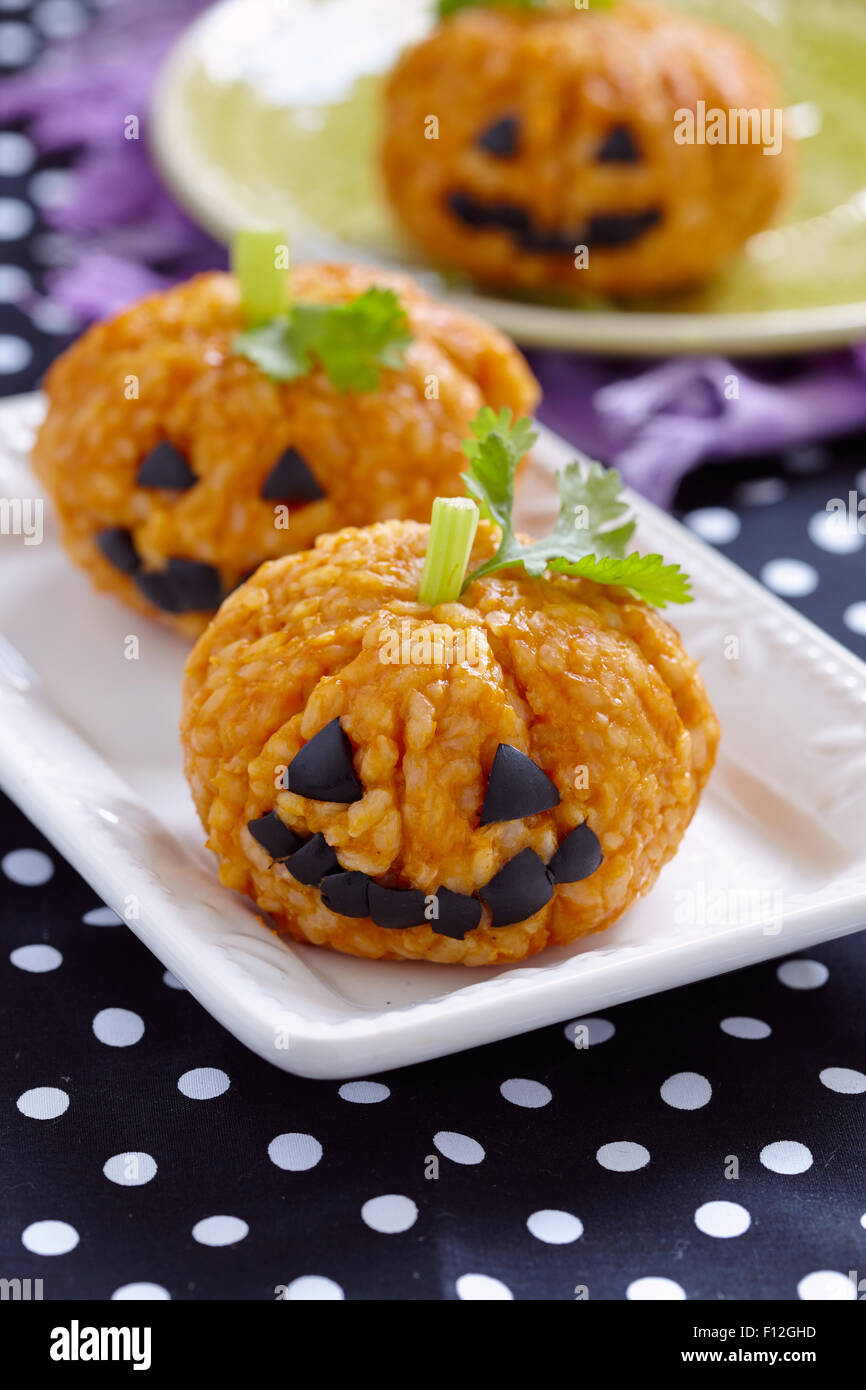 La zucca palla di riso Jack O lanterne Foto Stock