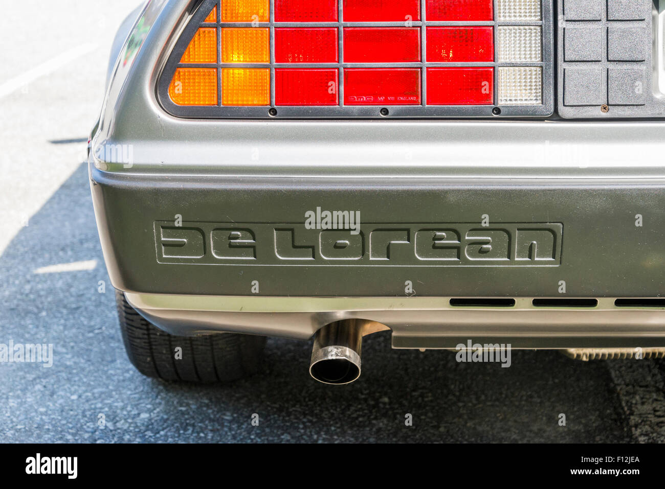 Delorean posteriore auto logo luci Foto Stock