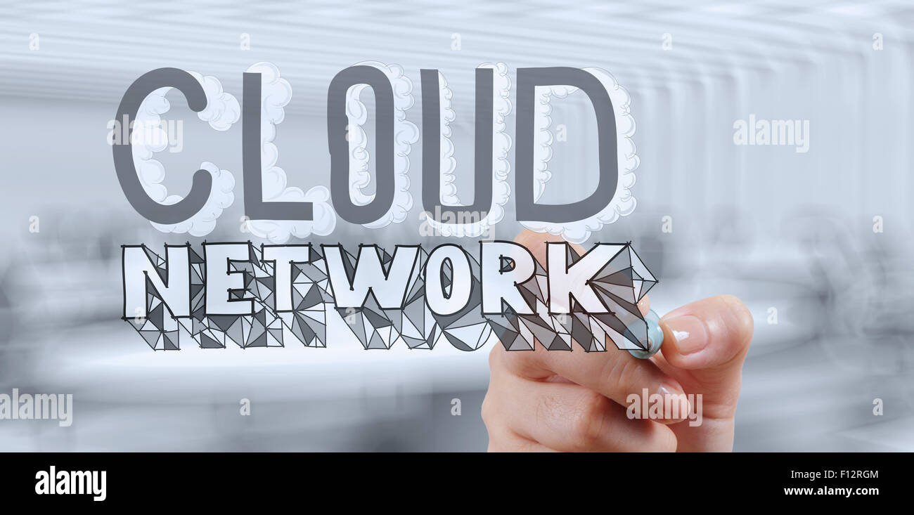 Stretta di mano design disegno grapic word cloud network come concetto Foto Stock