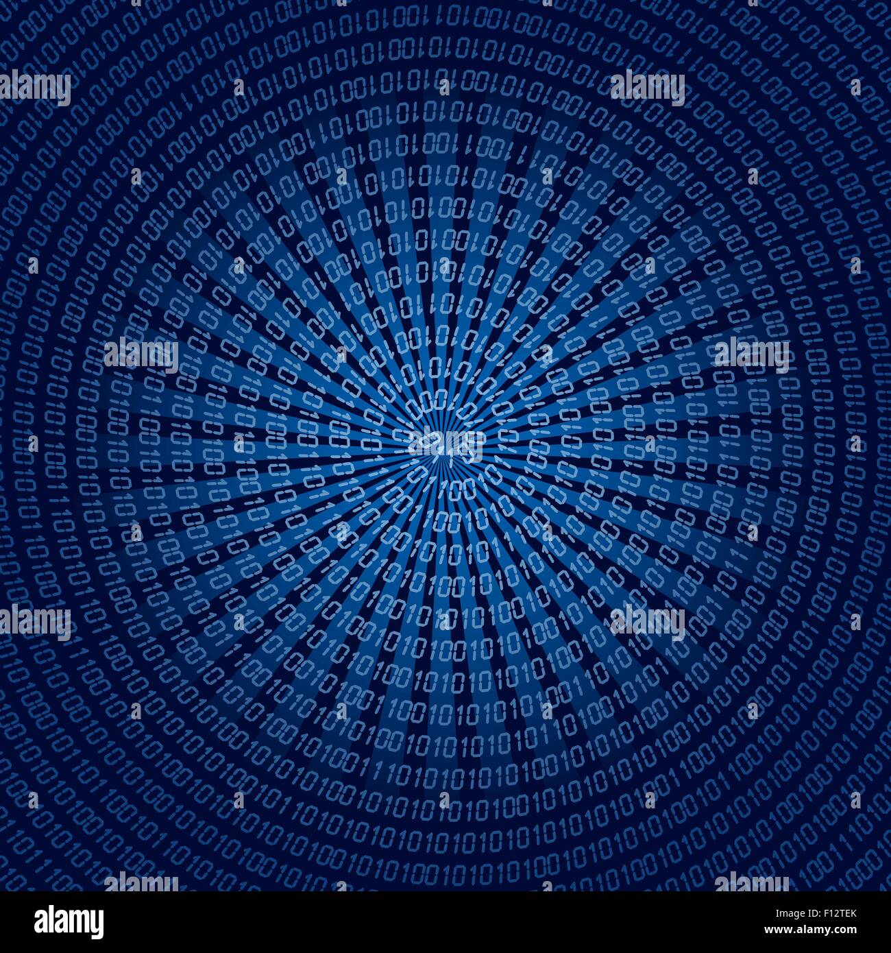 Sfondo blu con spirale codice binario. Illustrazione Vettoriale. Illustrazione Vettoriale
