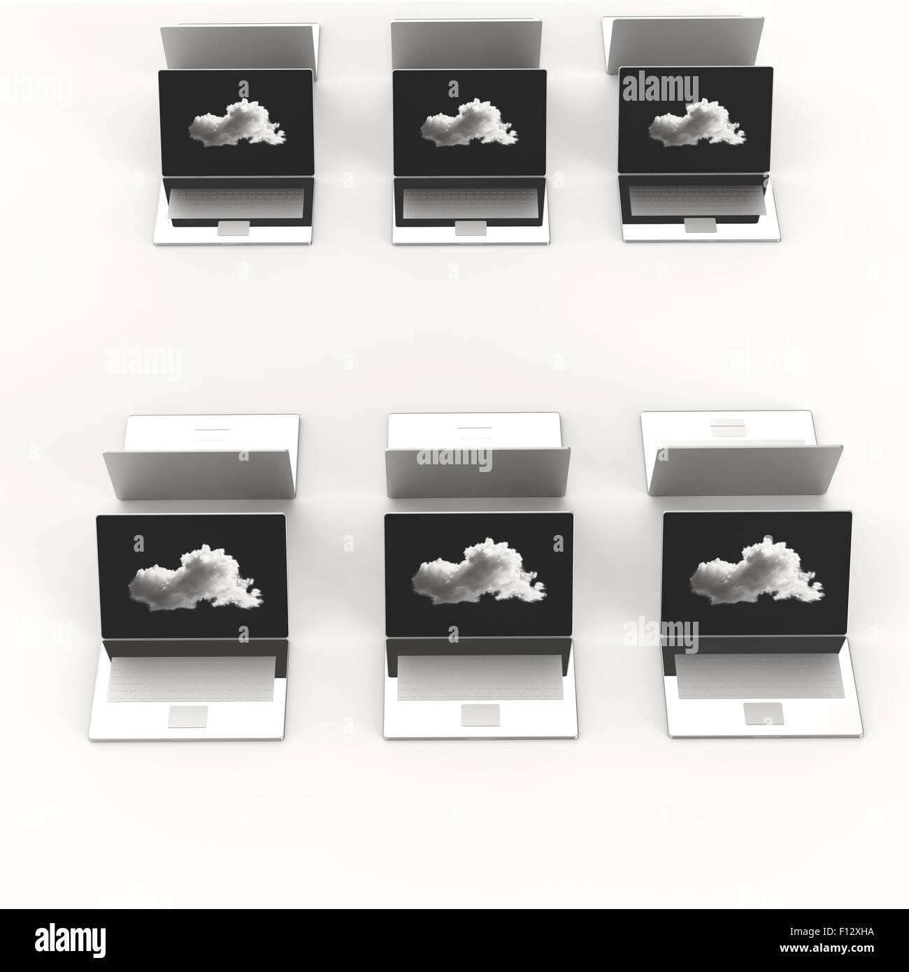 Il cloud computing 3d segno sul computer portatile come concetto Foto Stock