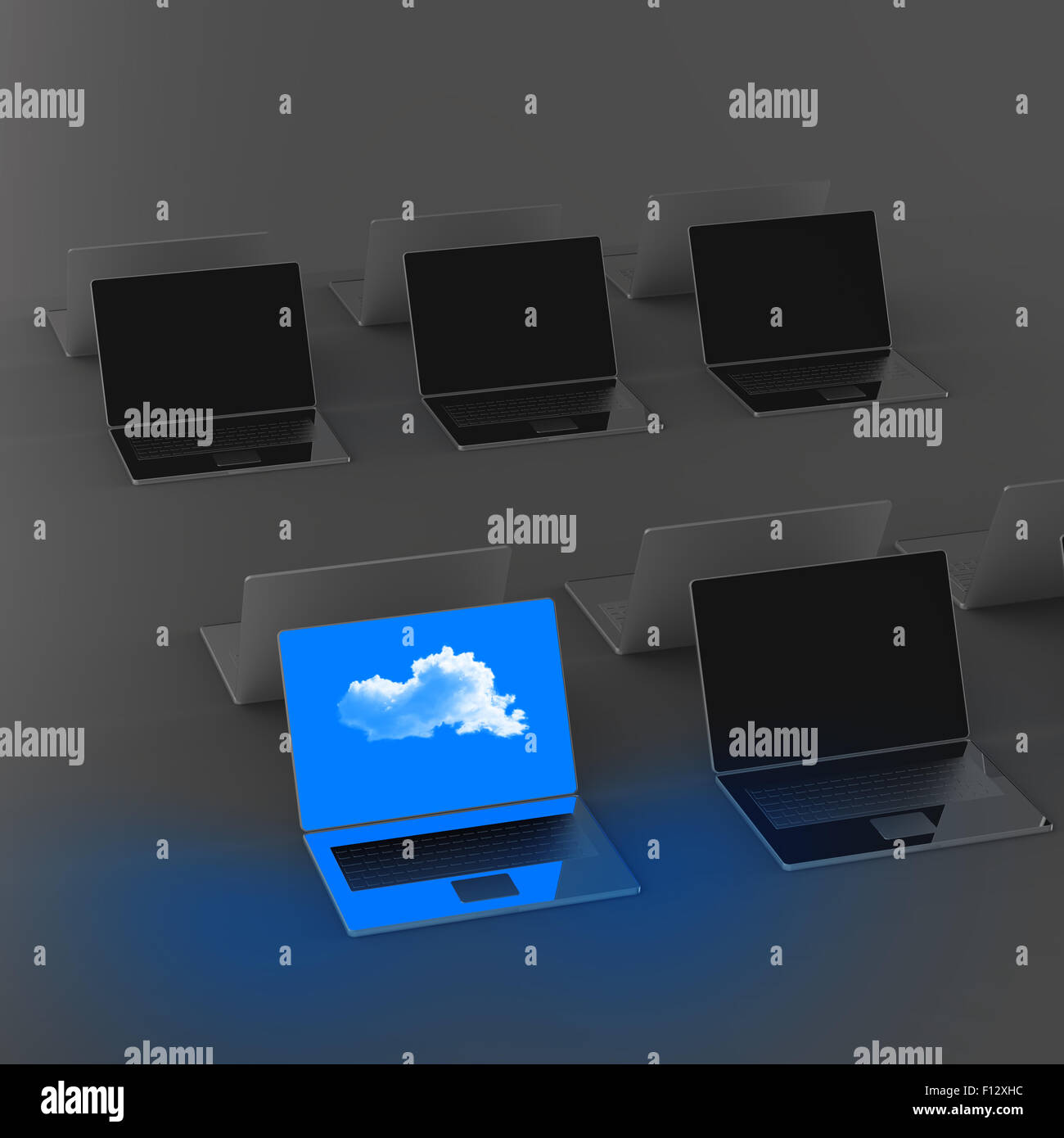 Il cloud computing 3d segno sul computer portatile come concetto Foto Stock