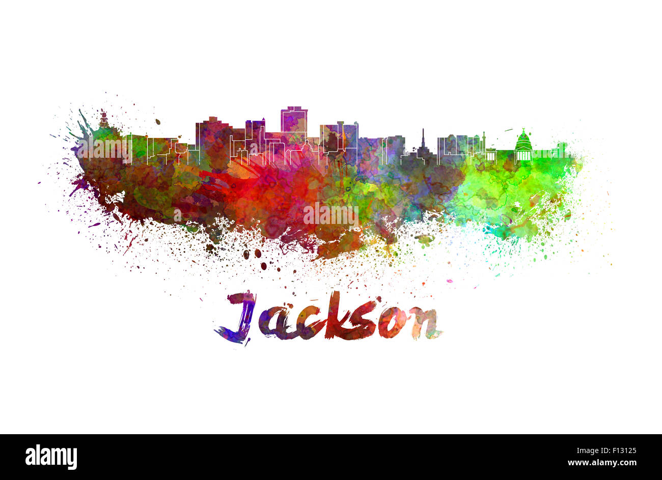 Jackson skyline in acquerello schizza con tracciato di ritaglio Foto Stock
