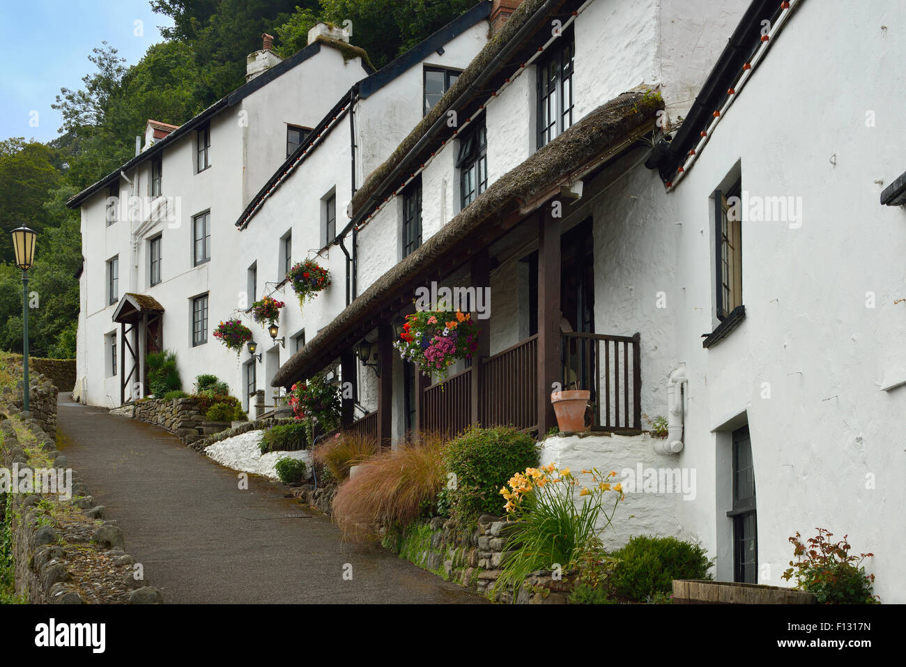 Cottage bianco su Marte collina, Lynmouth, Devon Foto Stock