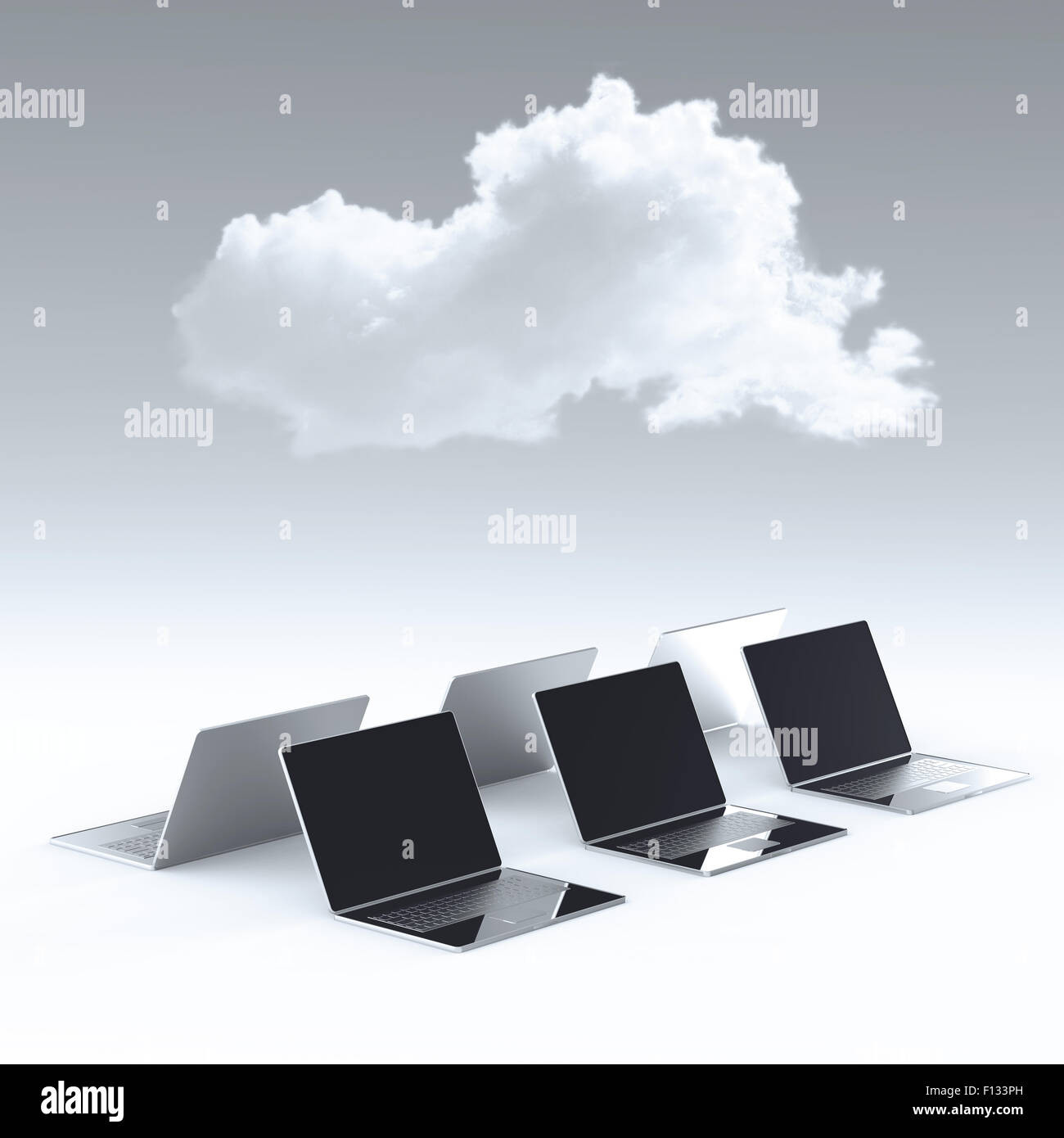 Il cloud computing 3d segno sul computer portatile come concetto Foto Stock