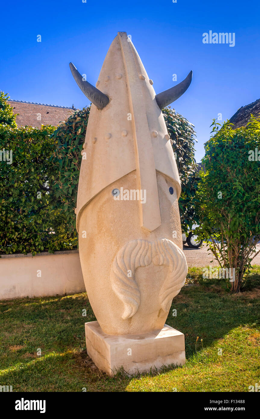 La scultura in pietra di carattere Viking, Nuits-sur-Armançon, Yonne, Francia. Foto Stock