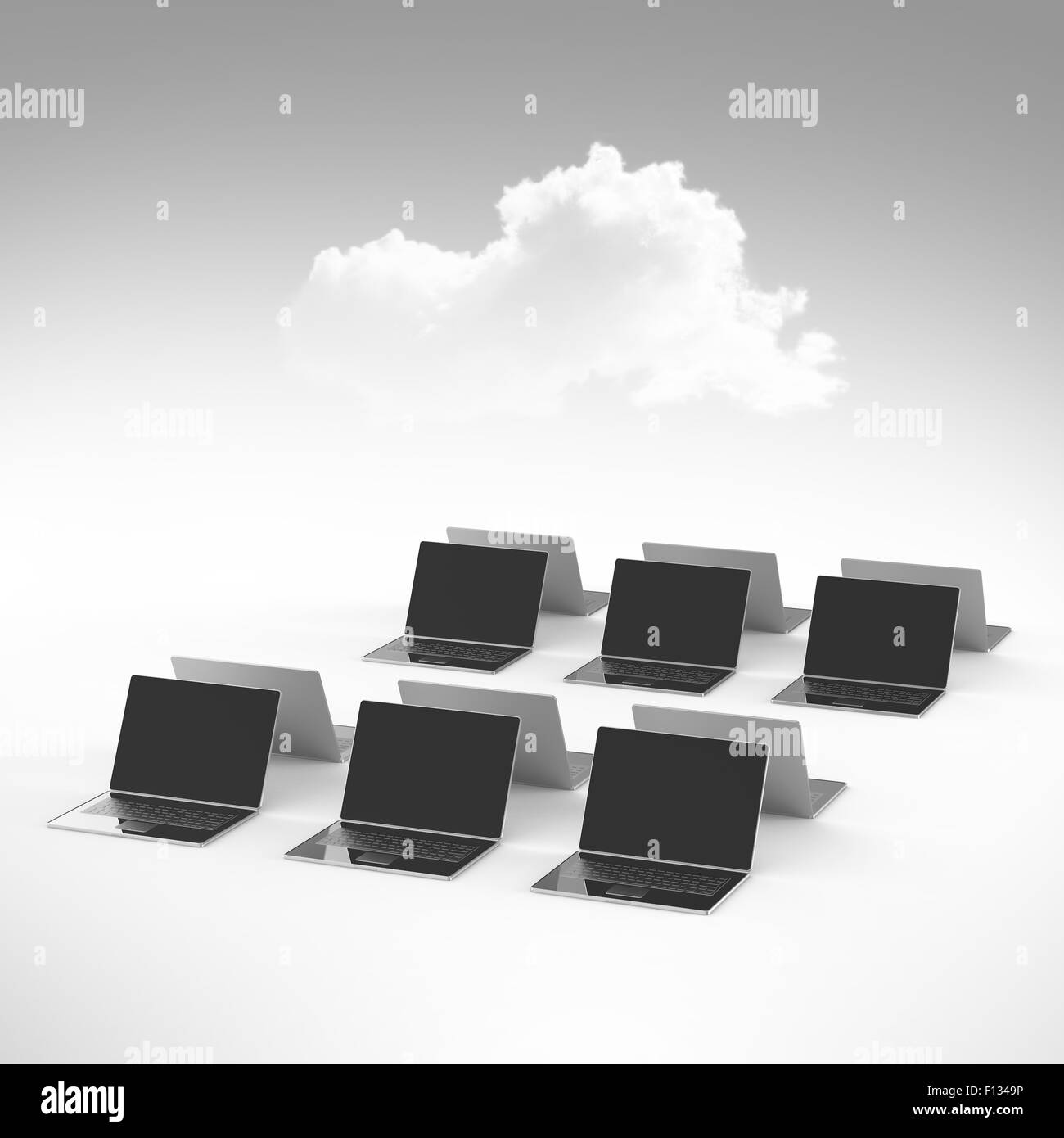 Il cloud computing 3d segno sul computer portatile come concetto Foto Stock