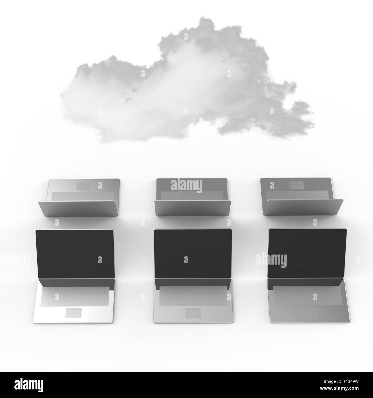 Il cloud computing 3d segno sul computer portatile come concetto Foto Stock