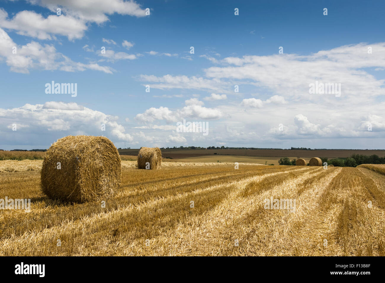 La Francia. Agricola di balle di paglia sulla WWI Somme Battlefield a Thiepval Foto Stock