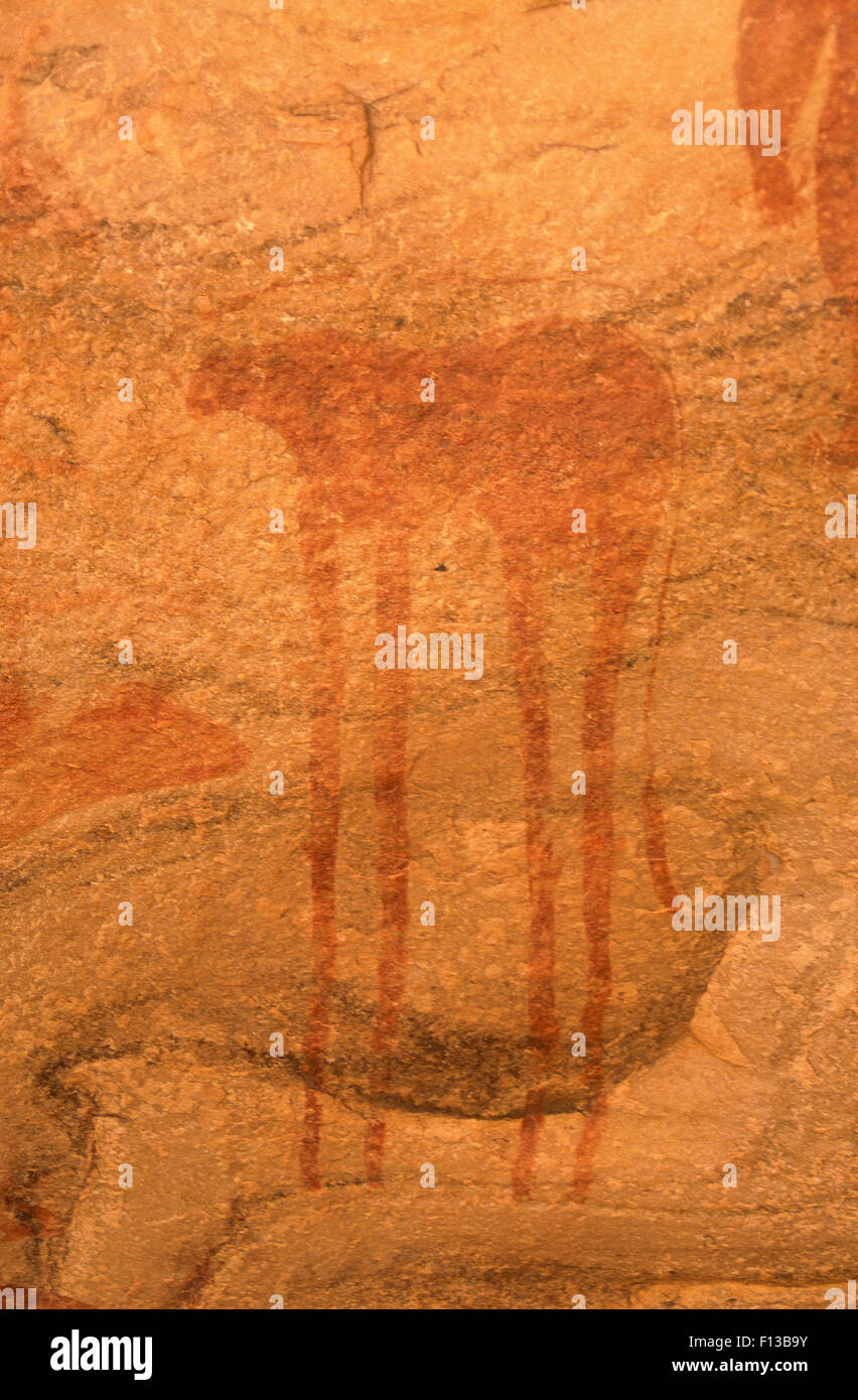 Antico dipinto di roccia di origine animale figura, Guilemsi, centrale la Mauritania, 2004. Foto Stock