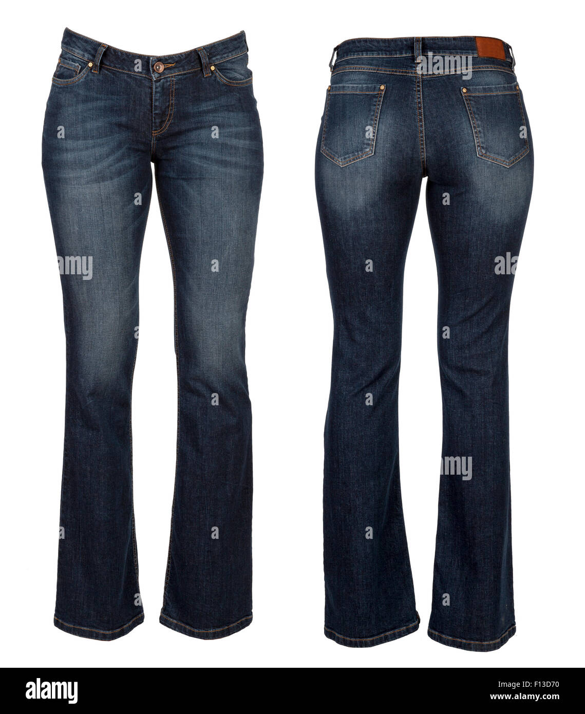 Jeans in fronte e retro isolato su bianco Foto Stock