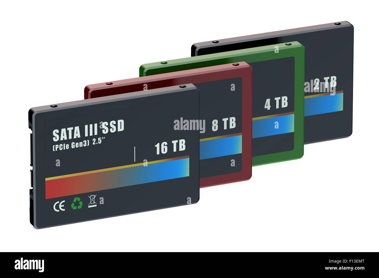 Impostare colorati di TB di unità a stato solido (SSD) isolato su sfondo bianco Foto Stock