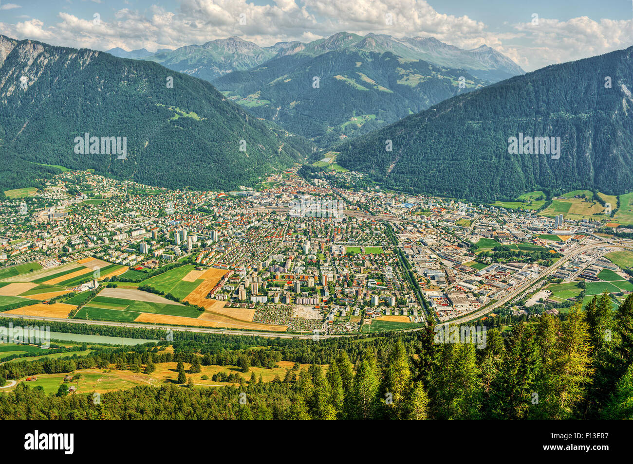 Vista in elevazione di Coira, Svizzera Foto Stock