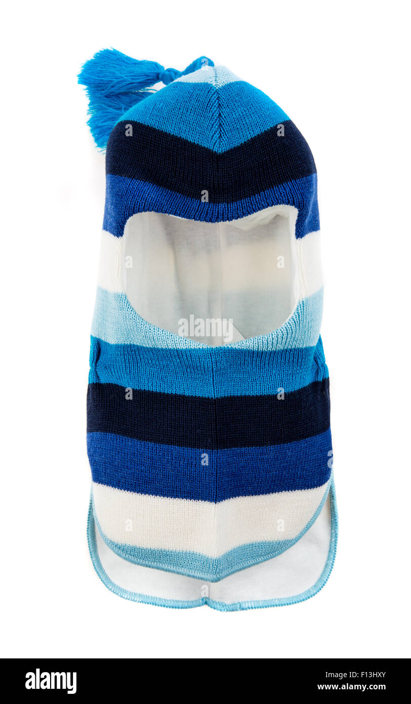 Bambino un foro della maschera da sci, winter hat casco isolato su uno sfondo bianco. Foto Stock