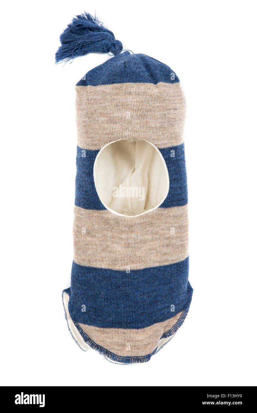 Bambino un foro della maschera da sci, winter hat casco isolato su uno sfondo bianco. Foto Stock