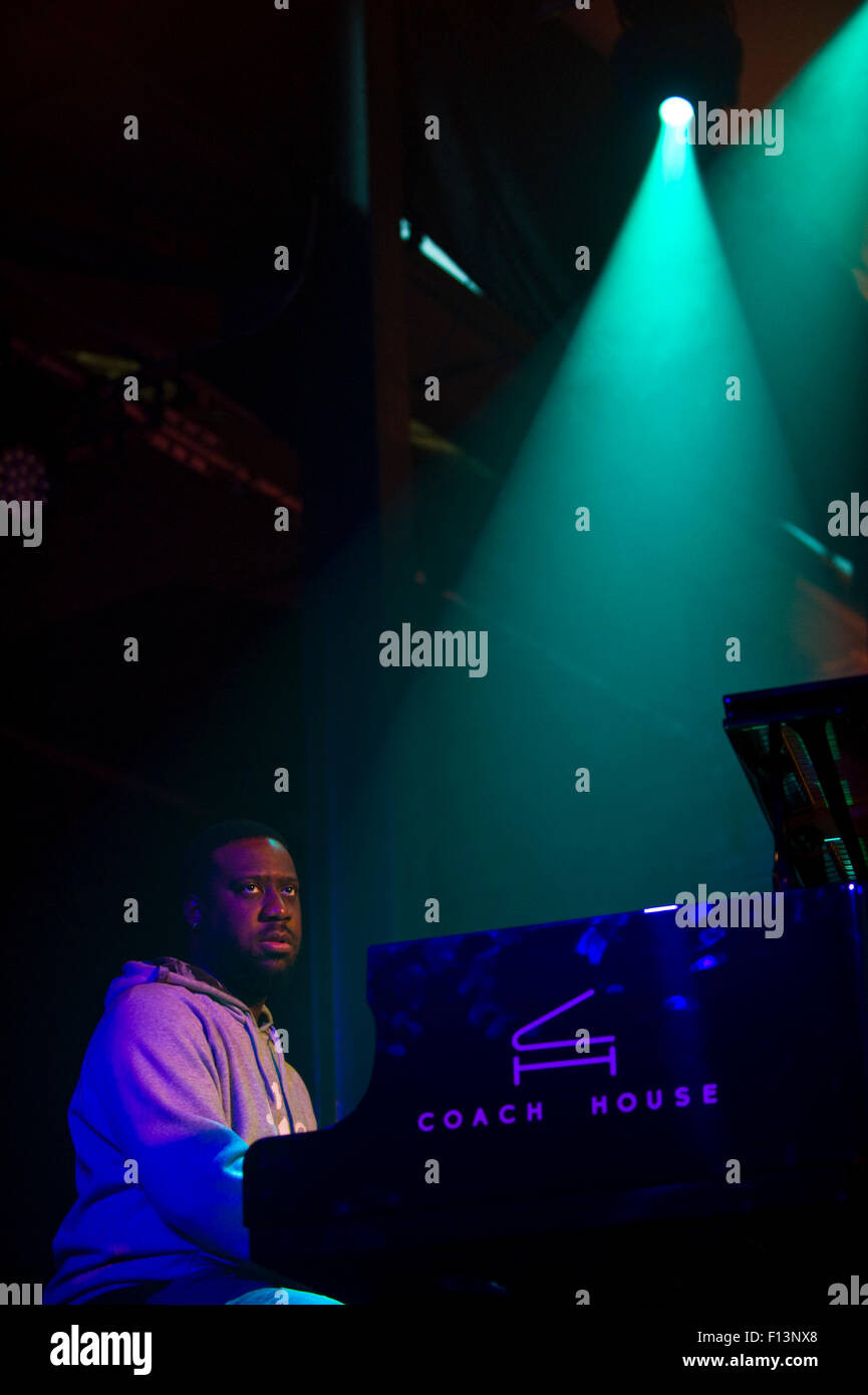 Robert Glasper trio esibirsi sul palco a Brecon Jazz Festival 2015 Foto Stock