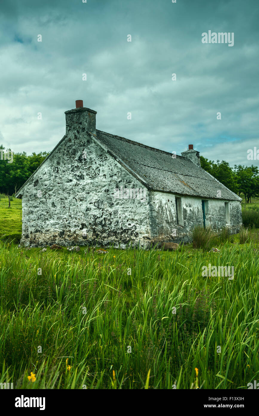 Abbandonato casa croft sull'Isola di Skye in Scozia Foto Stock